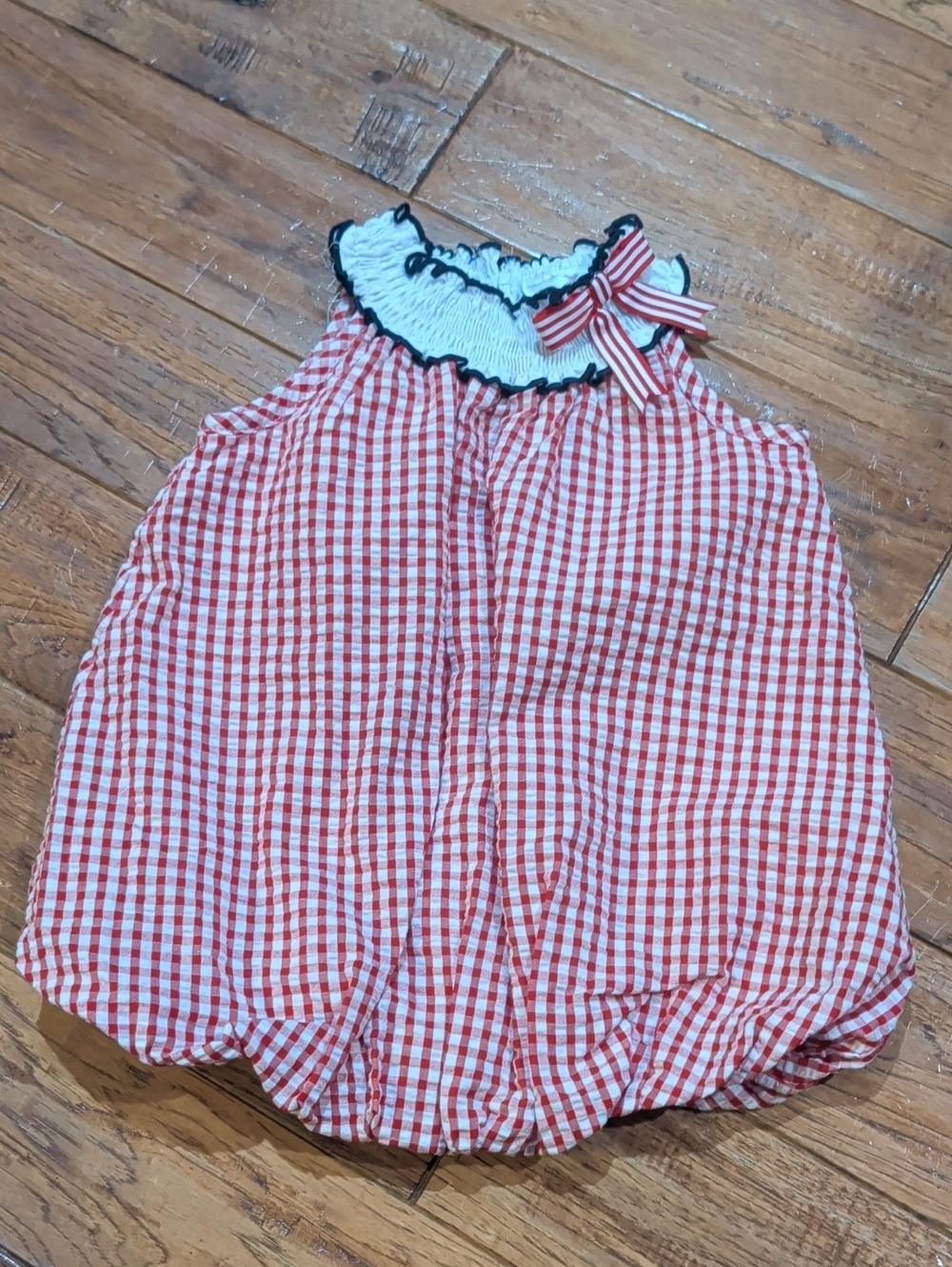 Rare Editions Red and White 4th Of July Gingham Baby Romper with Blue Trim